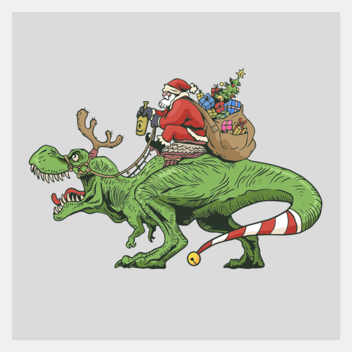 direct to film transfer of Santa riding a dinosaur