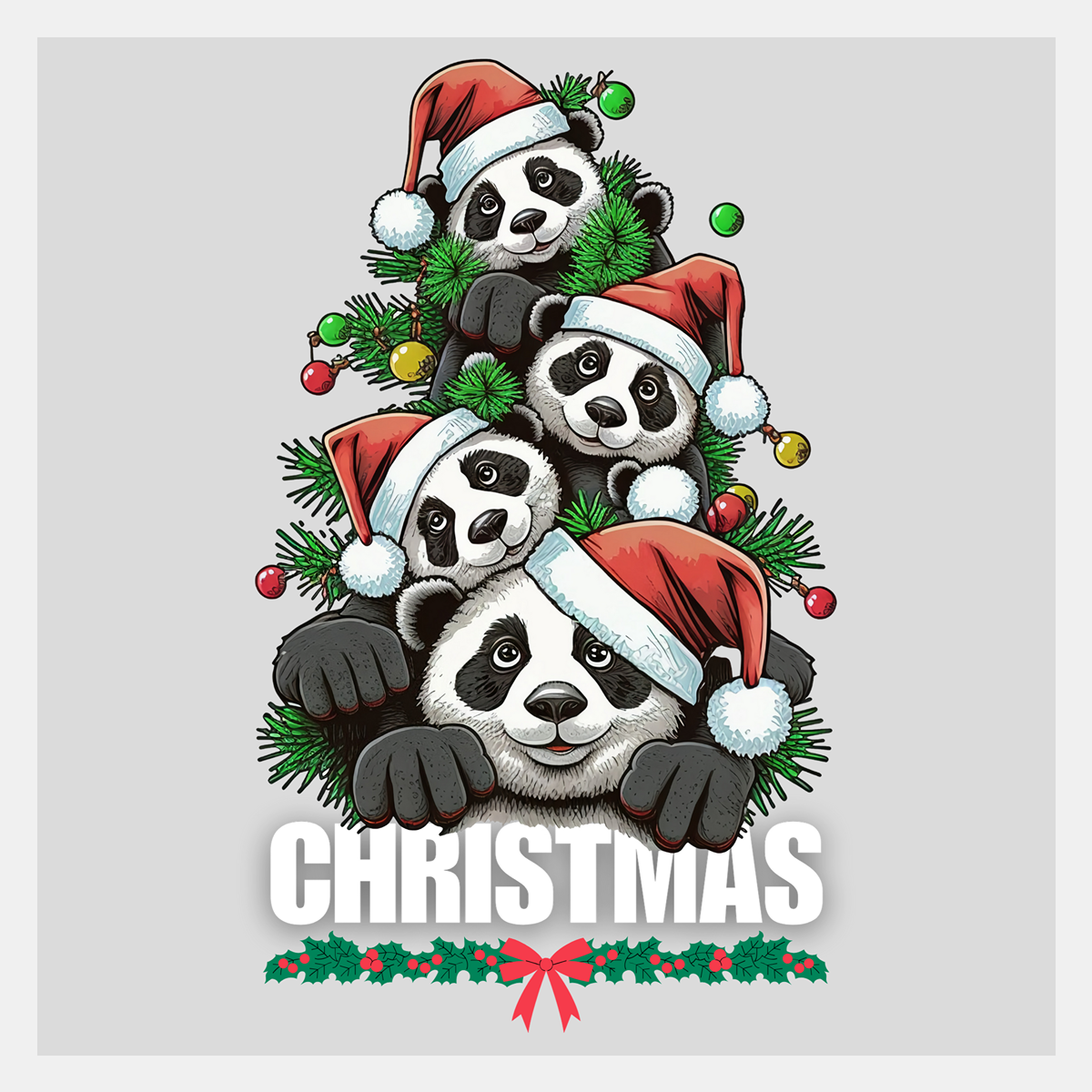 direct to film transfer of pandas at christmas