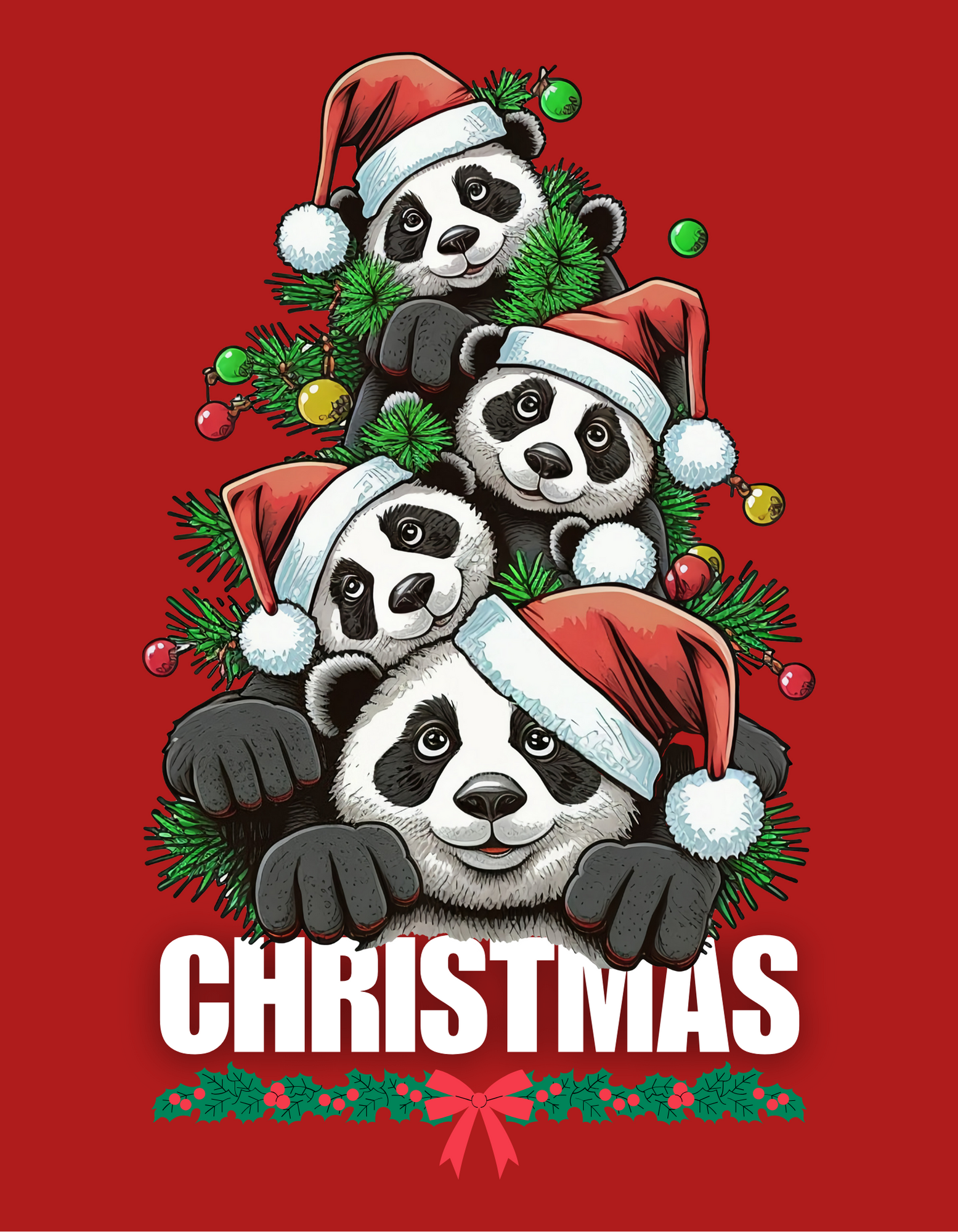 direct to film transfer of pandas at christmas